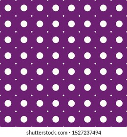 Vector white dots over purple background seamless pattern. Perfect for children fabric, giftwrap, packaging design projects, wallpaper, birthday, handmade themed designs as well as holiday projects.