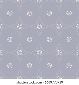 Vector white dotted stars and circles seamless pattern purple background