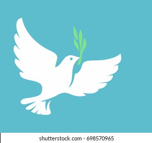 vector white Dove icon on blue background