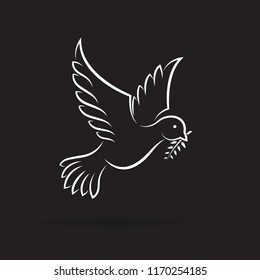 Vector of white dove of peace with olive branch on black background. Bird design. Animals. Easy editable layered vector illustration.