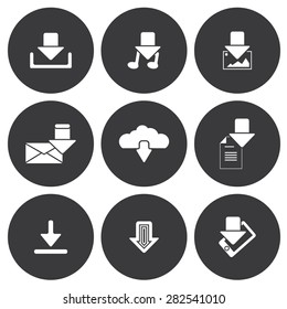 Vector white download icons set grey