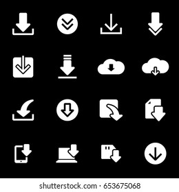 Vector white download icons set on black background