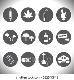 Vector white drinks and drugs icons set