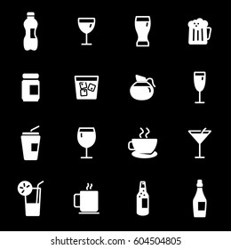 Vector white drinks icons set on black background