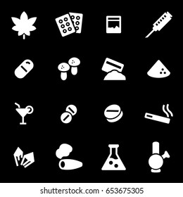 Vector white drugs icons set on black background