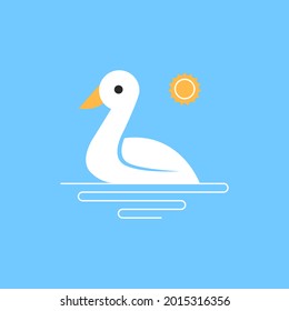 Vektorgrafik von weißer Ente, die bei Tageslicht Wasser genießt