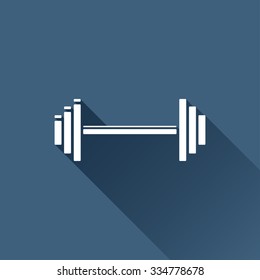 Vector white dumbbell icon on dark background 