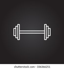 Vector white dumbbell icon on dark background 