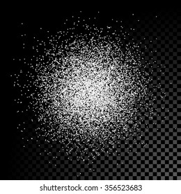 Vector white dust explosion. White dust texture on transparent background.