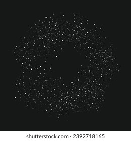 Vector white dust modern black background. shine backdrop. silver circle paper background.