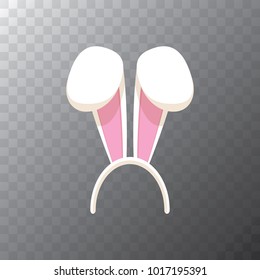 Vector white easter bunny funky mask with rabbit ears isolated on transparent background. Kids mask for easter party