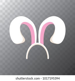 Vector white easter bunny funky mask with rabbit ears isolated on transparent background. Kids mask for easter party