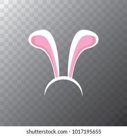Vector white easter bunny funky mask with rabbit ears isolated on transparent background. Kids mask for easter party