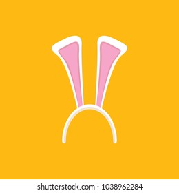 Vector white easter bunny funky mask with rabbit ears isolated on orange background. Kids mask for easter party