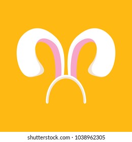Vector white easter bunny funky mask with rabbit ears isolated on orange background. Kids mask for easter party