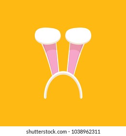 Vector white easter bunny funky mask with rabbit ears isolated on orange background. Kids mask for easter party