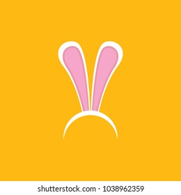 Vector white easter bunny funky mask with rabbit ears isolated on orange background. Kids mask for easter party