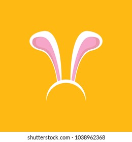Vector white easter bunny funky mask with rabbit ears isolated on orange background. Kids mask for easter party