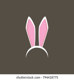 Vector white easter bunny funky mask with rabbit ears isolated on dark background