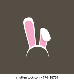 Vector white easter bunny funky mask with rabbit ears isolated on dark background