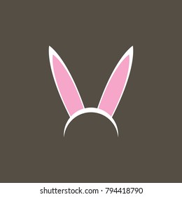 Vector white easter bunny funky mask with rabbit ears isolated on dark background