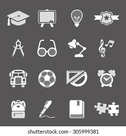 vector white education icons set on gray