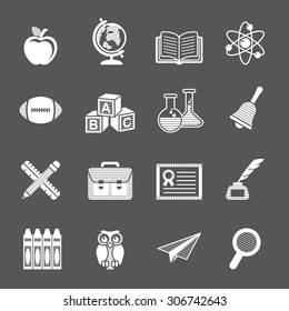 vector white education icons set on gray