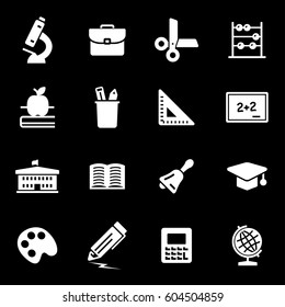 Vector white education icons set on black background