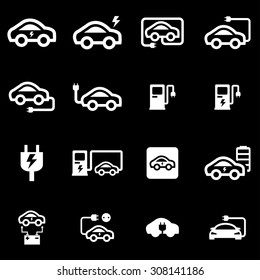 Vector white electric car icon set.
