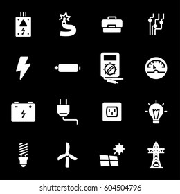 Vector white electricity icons set on black background