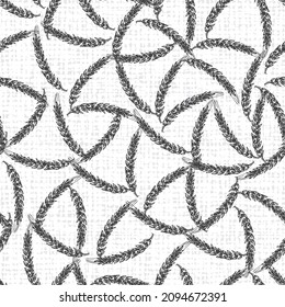 Vector white elegant wheat doodle scattered pattern 07 with canvas background. Suitable for textile, cafe menu design and wallpaper.