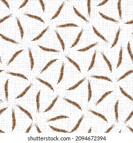 Vector white elegant wheat doodle scattered pattern 05 with canvas background. Suitable for textile, cafe menu design and wallpaper.