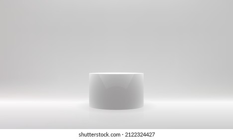 Vector white ellipse cylinder mockup with shadow. 3d minimalist contest pedestal isolated on a background. Podium platform for the item or award winner. Realistic geometric illustration