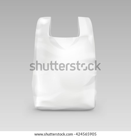 Vector White Empty Disposable Plastic Shopping Bag with Handles Close up Isolated on Background