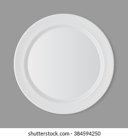 Vector White Empty Flat Round Plate Top View Isolated on Background. Table Setting