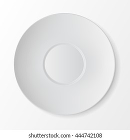 Vector White Empty Round Sauser Top View Isolated on White Background. Table Setting