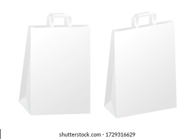 Bolsa de compras blanca vectorial vacía aislada en fondo blanco.