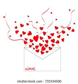 Vector - White envelope with many red heart isolated on white background. Can be use decorate for and card,icon. Valentine's , Wedding, Birthday day. 