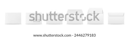 Vector White Envelopes with Blank Letter. Folded, Unfolded Isolated Envelope Set. Design Template. Message, Notification, Mailing, Surprise and Congratulations Concept