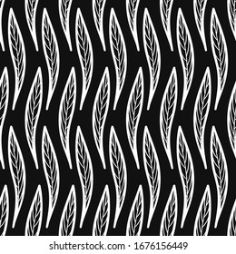 vector white ethnic doodle multi leaf seamless pattern on black