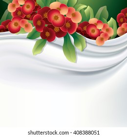 Vector white fabric (silk) with crown of thorns flowers (Euphorbia milii)