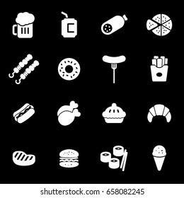 Vector white fastfood icons set on black background