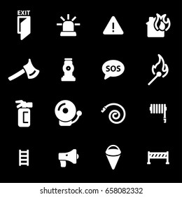 Vector white firefighter icons set on black background