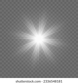 Vector white flash light effect. Shine, glare, flare, flash illustration. Star on transparent background