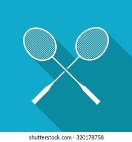 Vector white flat badminton icon on blue background 