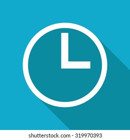 Vector white flat clock icon on blue background 