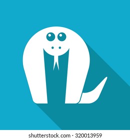 Vector white flat cobra icon on blue background 