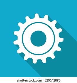 Vector white flat cogwheel icon on blue background 