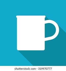 Vector white flat cup for tea or coffee icon on blue background 