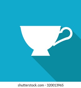 Vector white flat cup for tea or coffee icon on blue background 